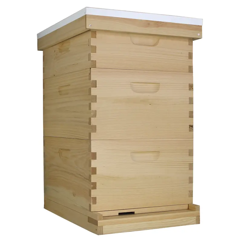 10-Frame Fully Assembled Triple-Box Langstroth Hive Kit – 2 Deep Brood + 1 Medium Super, Amish-Made With Frames & Wax Foundations 1
