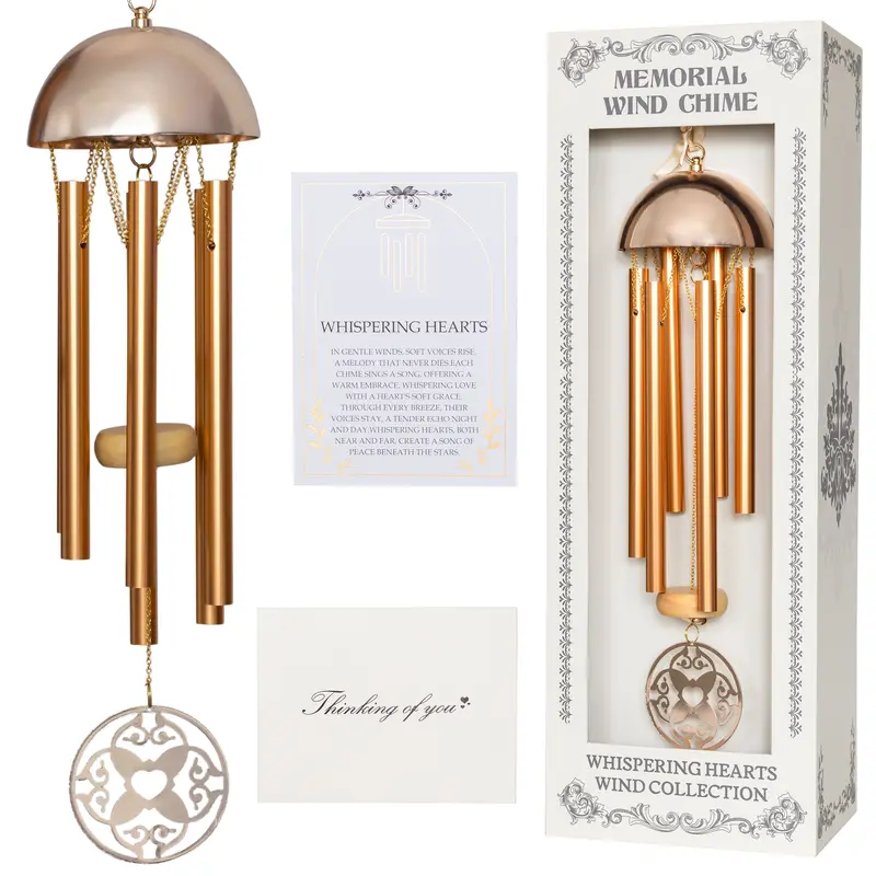 15-Inch Whispering Hearts™ Wind Chime In Warm Gold Aluminum – Gift-Boxed With Customizable Heart Charm 1