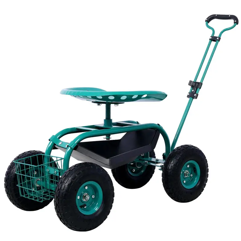 360° Swivel Garden Scooter Cart With Tool Tray And All-Terrain Wheels 1