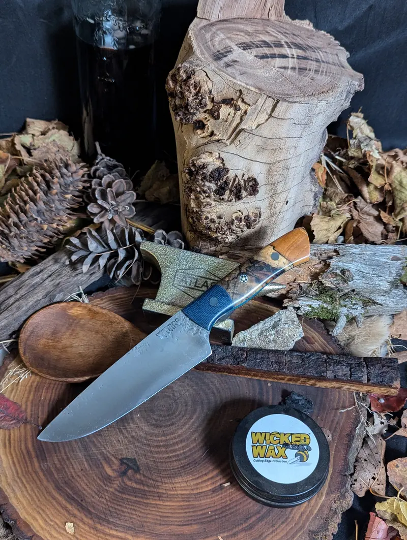 5.5-Inch Chef Knife – Blue Denim Micarta & Spalted Hackberry With Glow-In-The-Dark Detailing 1
