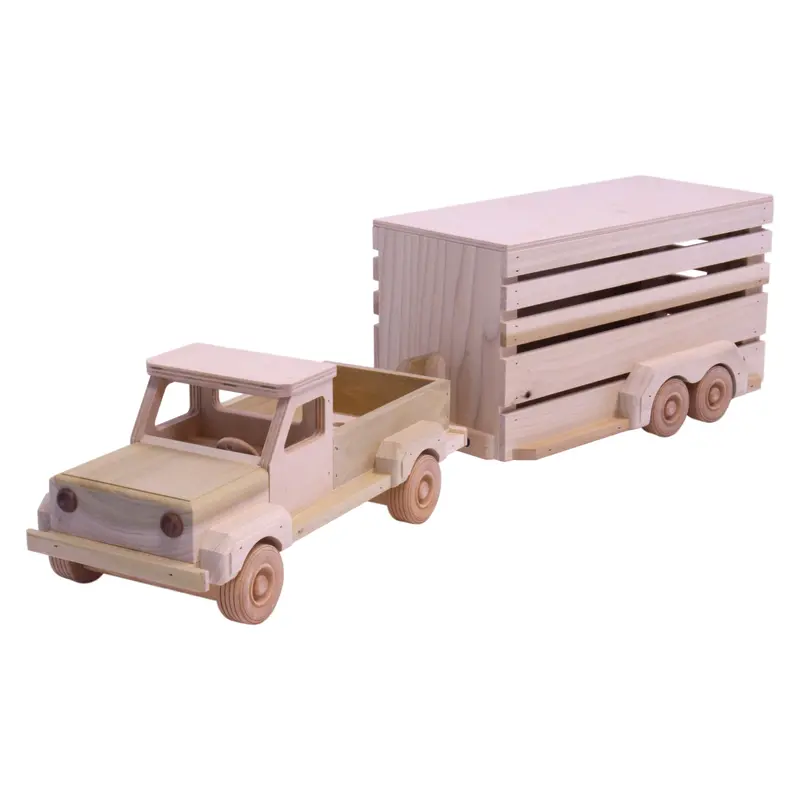 Amish Wooden Pickup Truck And Horse Trailer Toy Set – Unfinished Craftsmanship 1