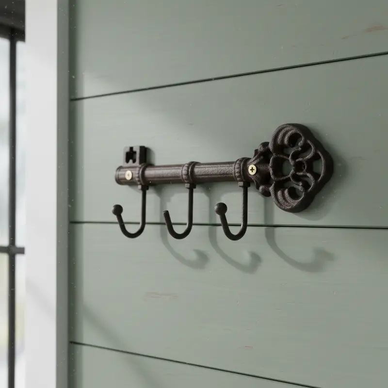 Antique-Inspired Cast Iron Key Hook Rack – Industrial Wall Organizer 1