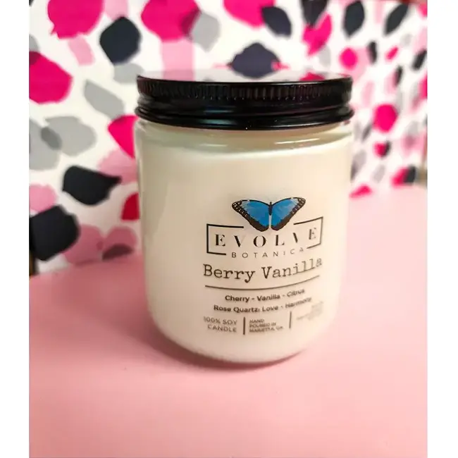 Berry Vanilla Rose Quartz Soy Candle (9 Oz Jar) 1