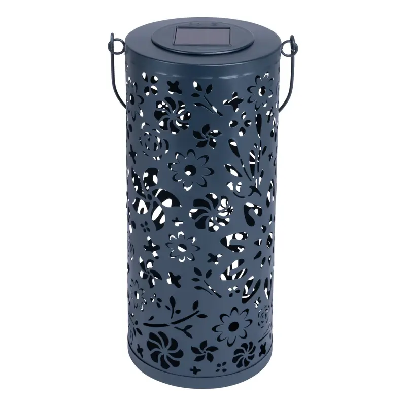 Bloom Punched Metal Solar Lantern – Midnight Blue 1