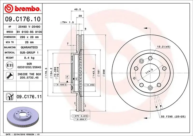 Brembo Disc Brake Rotor – 09C17611C02 1