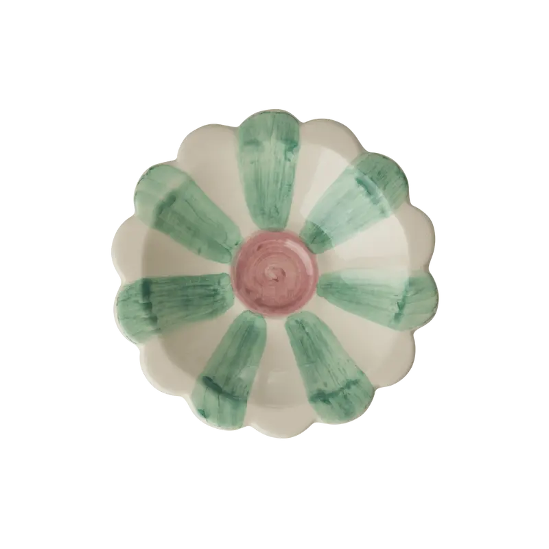 Ceramic Dipping Bowl – Hand-Painted Soft Green Stripes 1