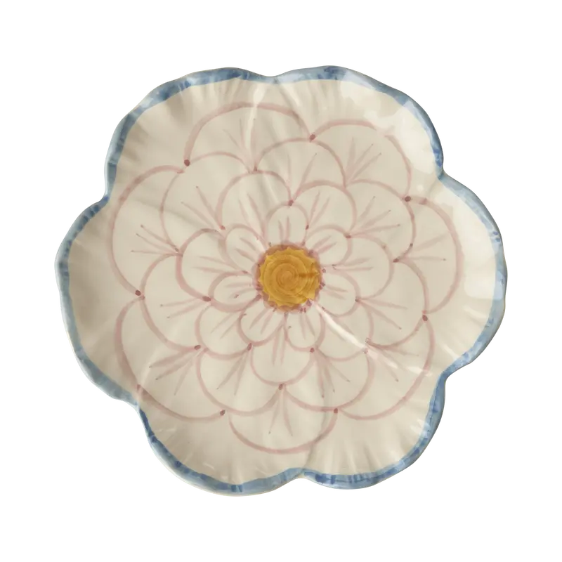 Ceramic Flower-Shaped Side Plate – Blue Accented Rim 1