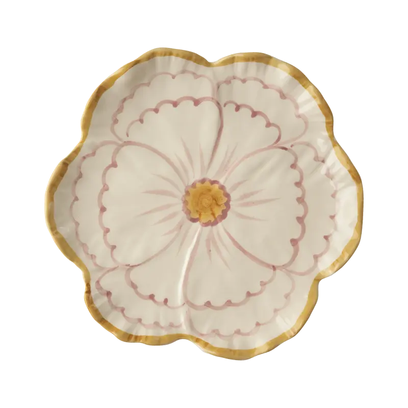 Ceramic Flower-Shaped Side Plate – Yellow Accented Rim 1