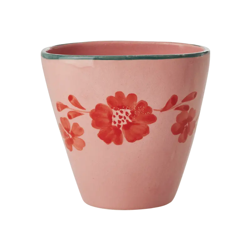 Ceramic Oval Cup – Orange Flower Vine Illustration – 10.1 Oz 1