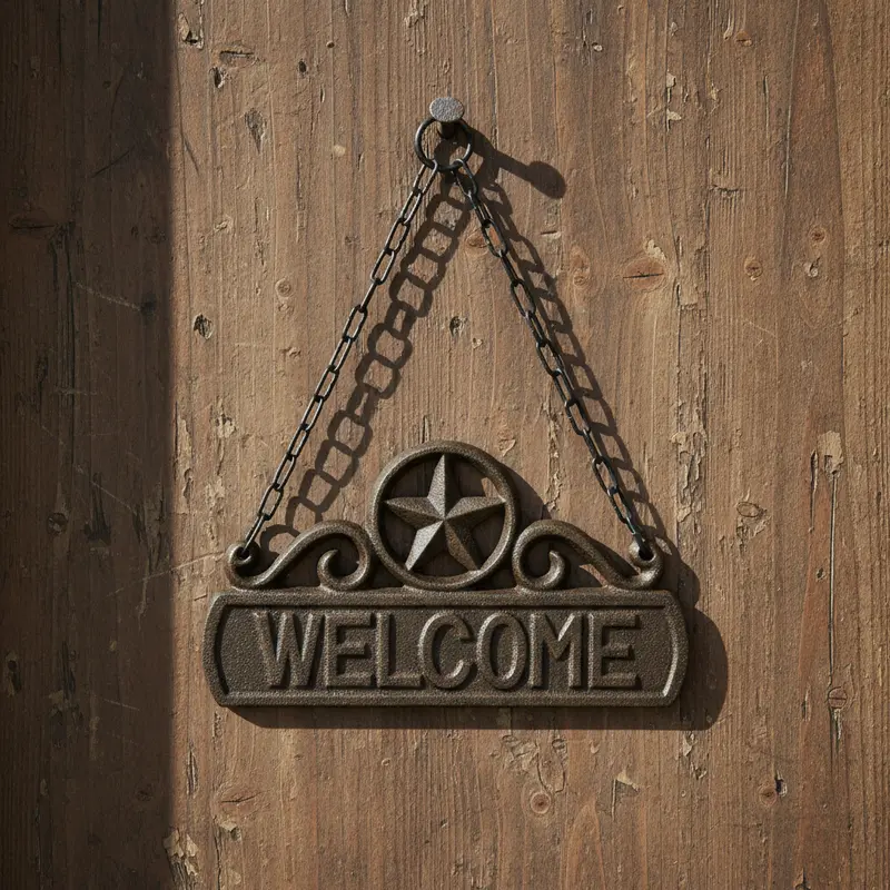 Chain-Mounted Cast Iron Welcome Plaque – Farmhouse Entryway Decor 1