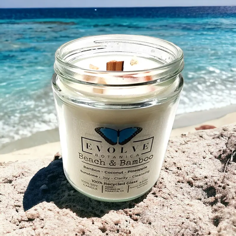 Classic 9Oz Crystal Soy Candle – Beach & Bamboo (Sunstone) 1