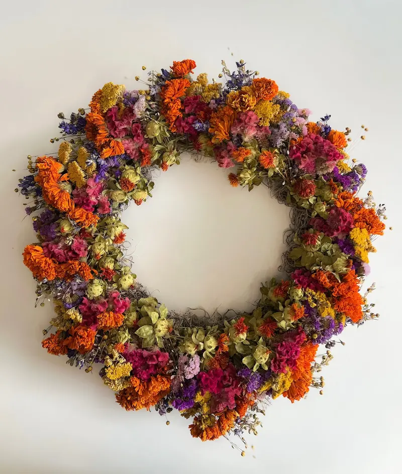 Crayon Box Dried Wreath – Playful Colorful Botanical Ring 1