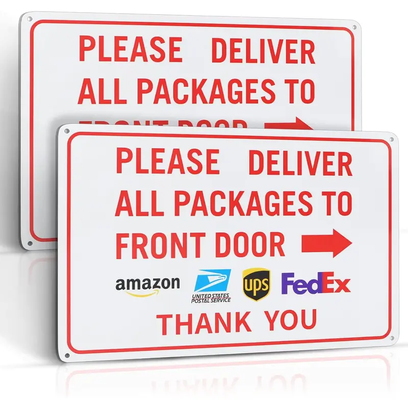 Eyoloty Aluminum Package Delivery Sign – 12" X 8" Front-Door Drop-Off Instruction Plaque, Weather-Resistant & Easy-Mount (2-Pack) 1