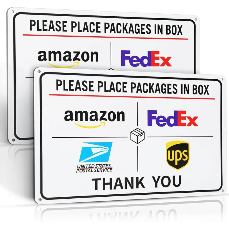 Eyoloty Package Delivery Instruction Sign — 12"×8", Aluminum, 2-Pack For Amazon, Ups & Fedex 1