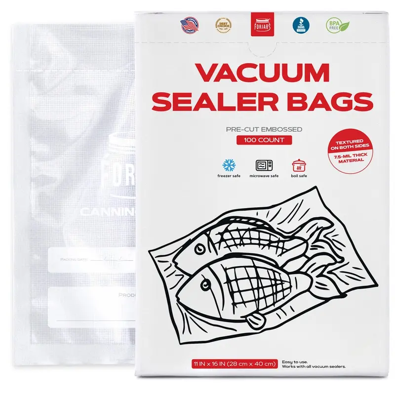 Forjars® 100-Pack 11×16 Inch Vacuum-Seal Bags – Textured, 7.5 Mil 1