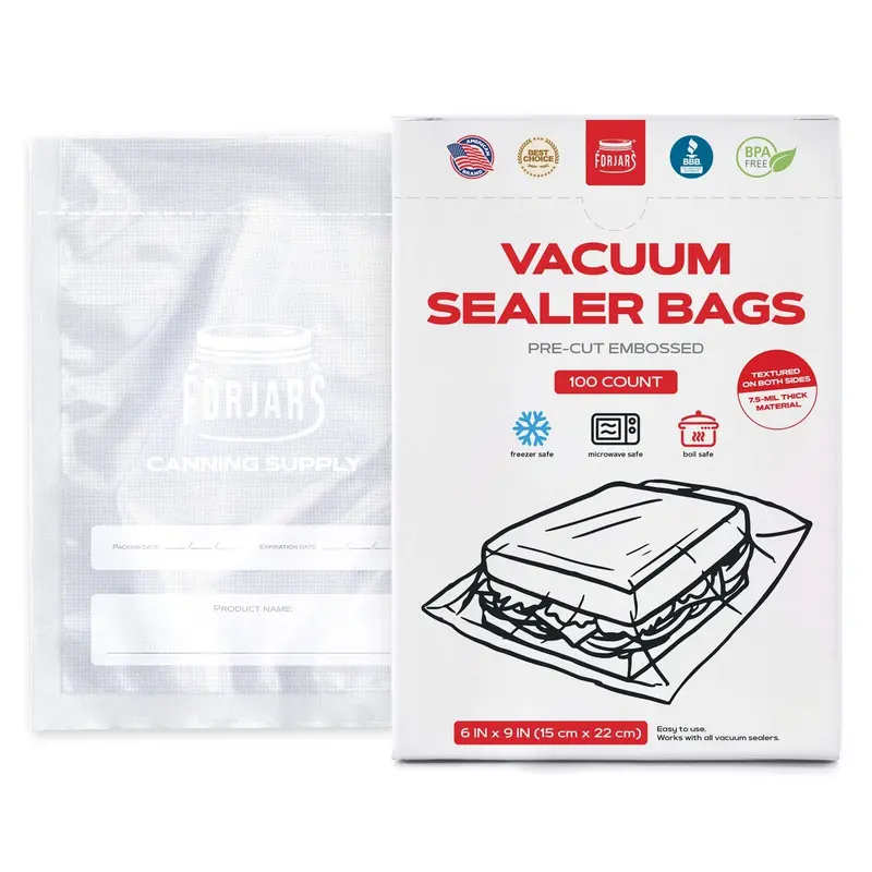 Forjars® 100-Pack 6×9 Inch Vacuum Sealer Bags – Textured Surface, 7.5 Mil 1