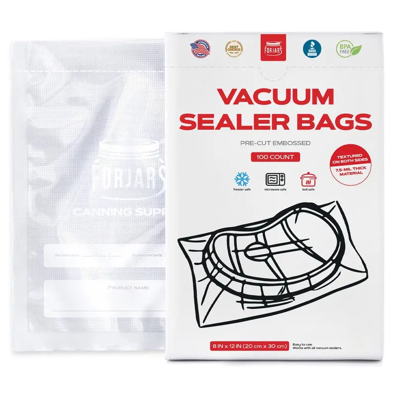 Forjars® 100-Pack 8×12 Inch Vacuum Bags – Dual-Sided Texture, 7.5 Mil 1