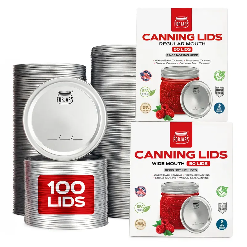 Forjars® 100-Pack Combo Set: 50 Regular + 50 Wide-Mouth Lids 1