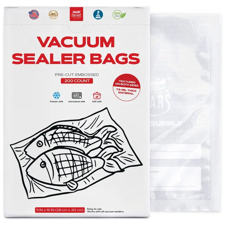 Forjars® 200-Pack 11×16 Inch Vacuum Bags – Dual-Textured, 7.5 Mil Thickness 1