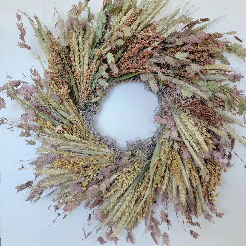 Grain-Inspired Handcrafted Dried Flower Wreath 1