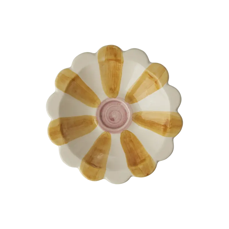 Hand-Painted Ceramic Flower Dipping Bowl With Yellow Stripe Design 1