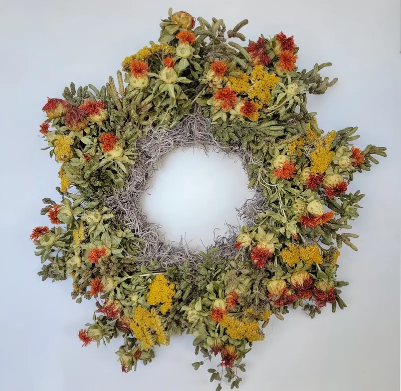 Handcrafted Orange-Toned Dried Flower Wreath 1