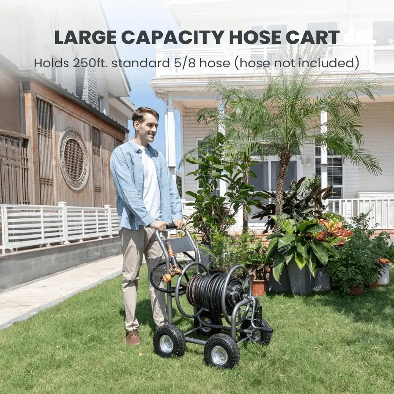 Heavy-Duty Garden Hose Reel Cart With 4 Wheels 2