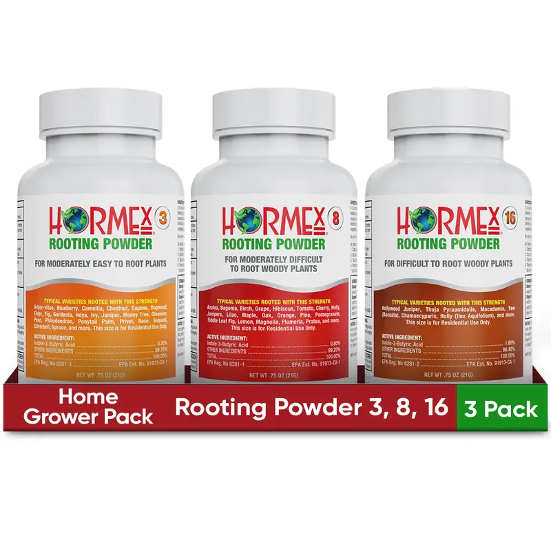 Hormex Rooting Powder #3, #8, #16 – Multi-Strength Hormone Pack For Cuttings 1