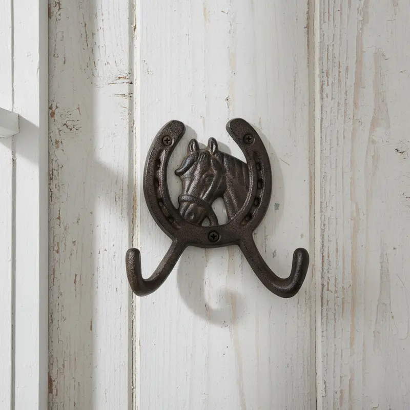 Horseshoe Wall Hook With Horse Head Detail – Rustic Coat And Key Hanger 1