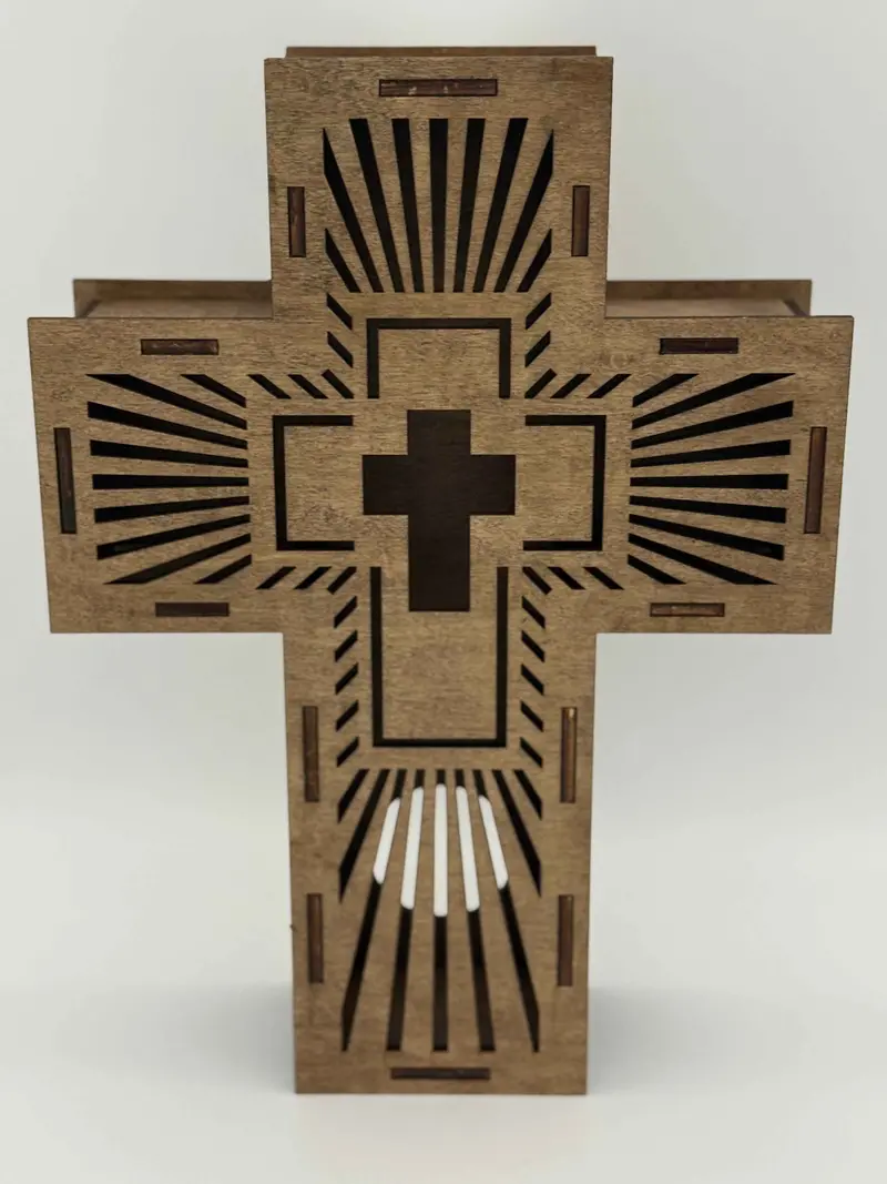 Illuminated Laser-Cut Cross Art – Radiant Wooden Faith-Based Wall Decor 1
