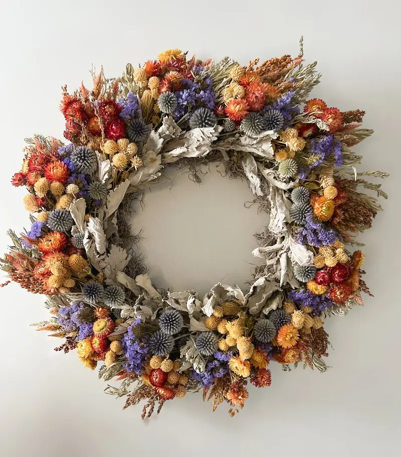 Island Sunset Dried Wreath – Warm Coral And Gold Palette 1