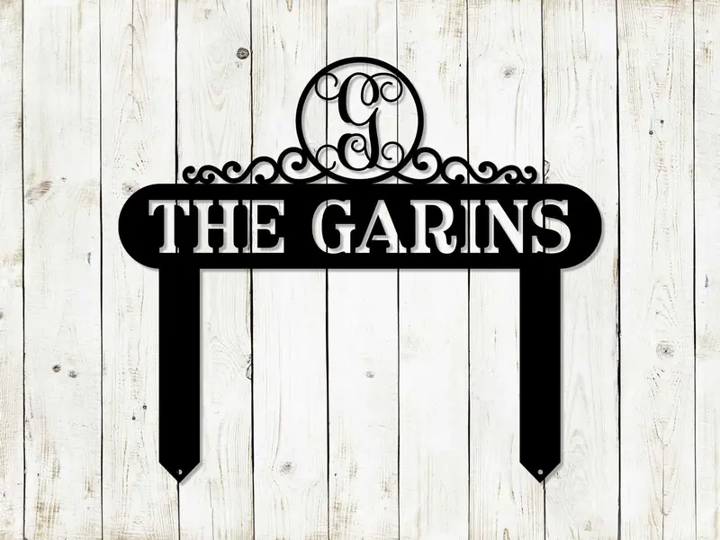 Monogram Scroll Garden Sign – Elegant Personalized Yard Or Entryway Plaque 1