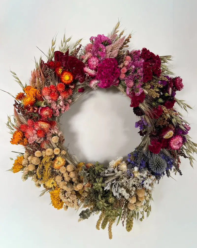 Over The Rainbow Dried Wreath – Vibrant Mixed Botanicals 1