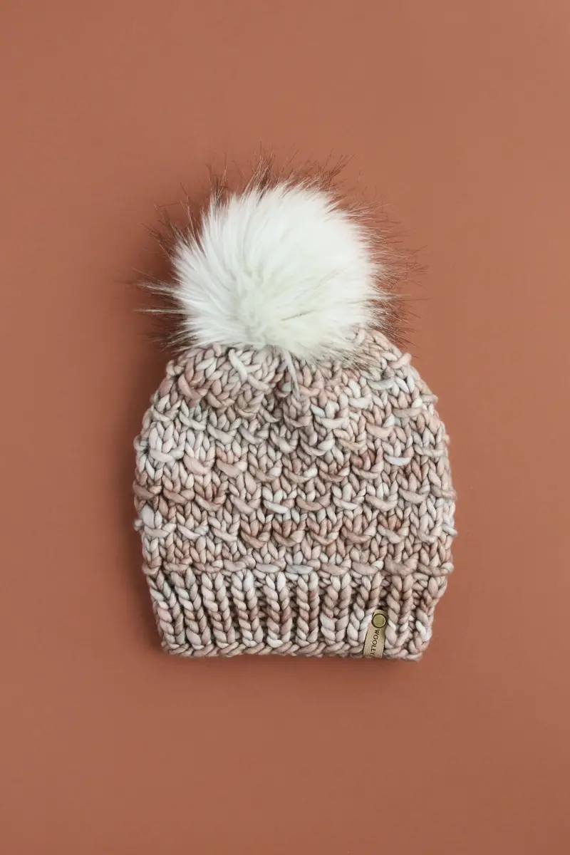 Pearl Gray Merino Wool Beanie With Plush Faux Fur Top 1