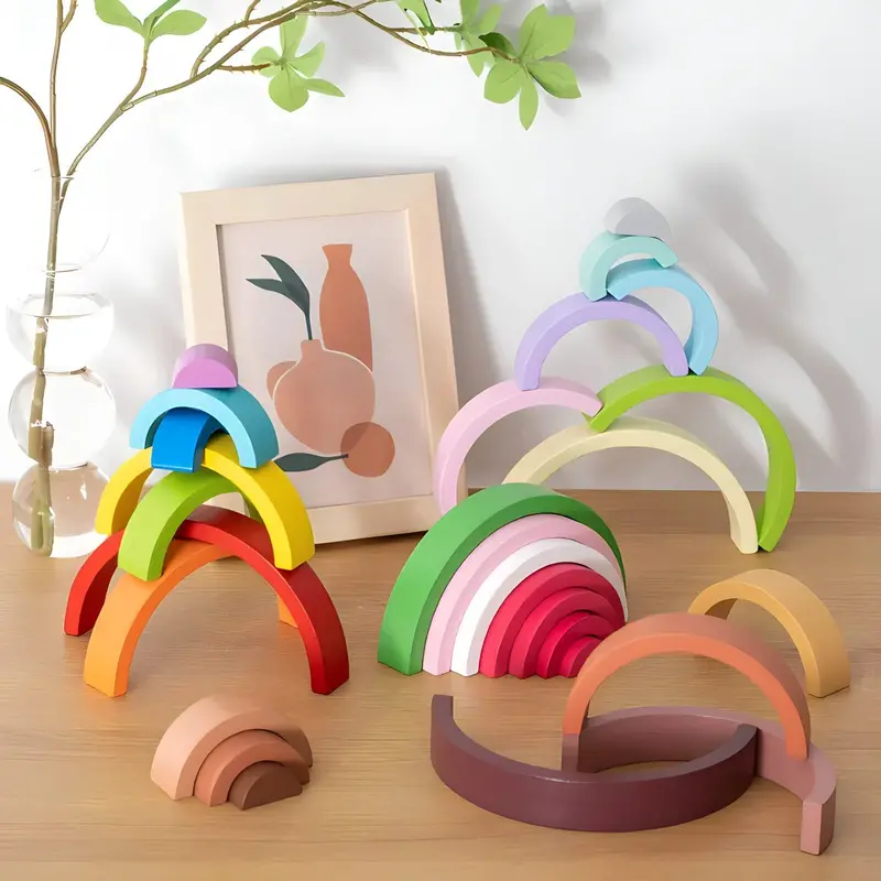 Small Wooden Rainbow Arch Toy – Montessori-Inspired Stacking Blocks 1