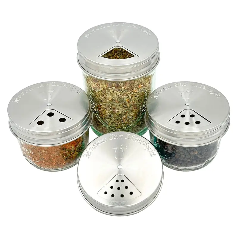 Stainless Steel Spice Shaker Lids – 4-Piece Set For Mason Jars 1