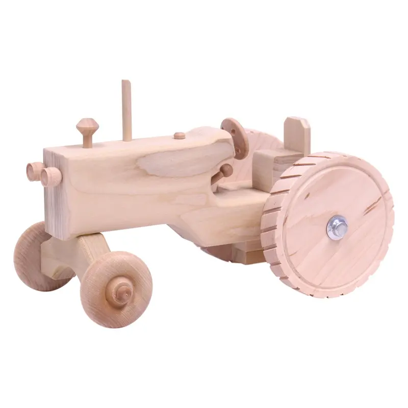 Unfinished Amish Wooden Toy Tractor With Functional Hitch Attachment 1