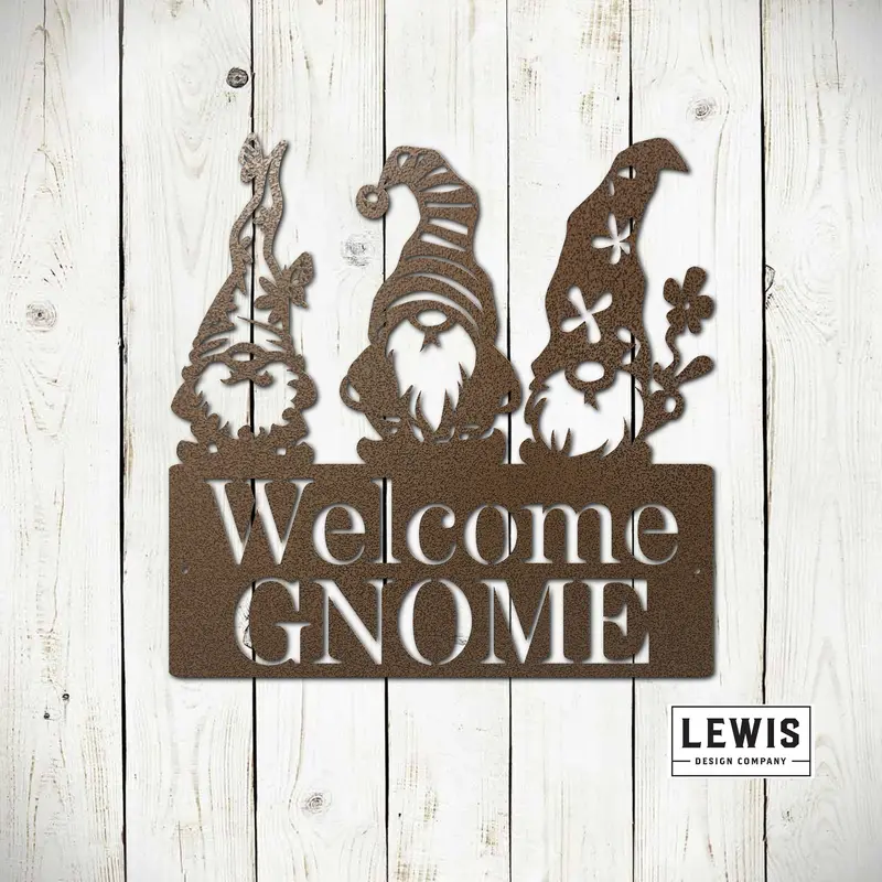 Welcome Gnome Sign – Rustic Metal Garden Or Wall Decor For Outdoor Living Areas 1