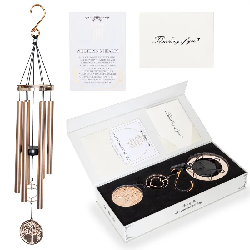 Whispering Hearts Platinum Rose Wind Chime – 30-Inch Personalized Memorial With Gift Box 1