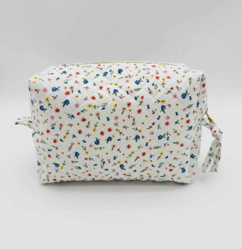 Wildflower Meadow Pattern Boxy Makeup Bag – Stylish, Hand-Stitched Toiletry Case 1
