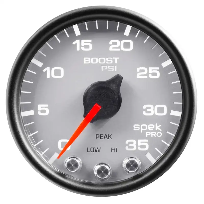 Autometer P30322 Spek-Pro Boost Gauge – 2-1/16" Dial, 35 Psi Range, Stepper Motor With Peak Hold & Warning Alert 1