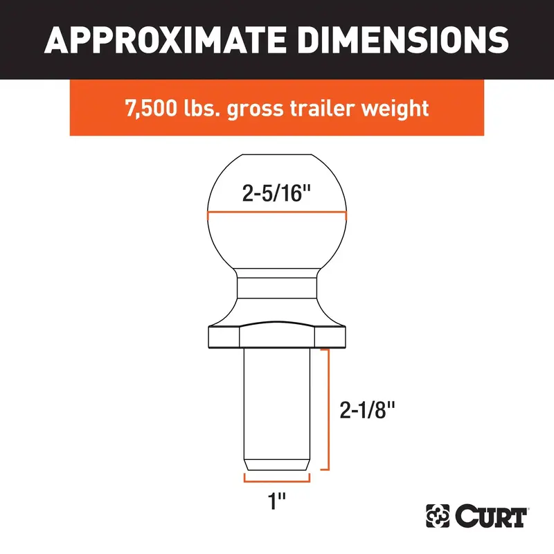 Curt 40005 Heavy-Duty 2-5/16" Trailer Hitch Ball – Chrome-Finished, 7,500 Lb Capacity 1