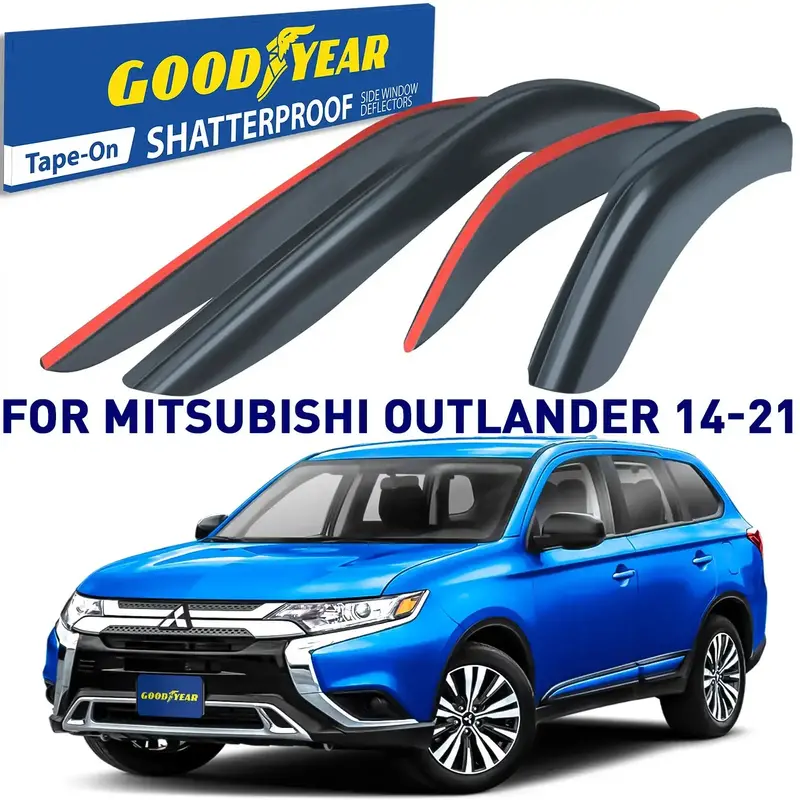 Goodyear Shatterproof Window Deflectors – Tape-On Rain & Wind Guards For Cars (4-Piece Set) 1