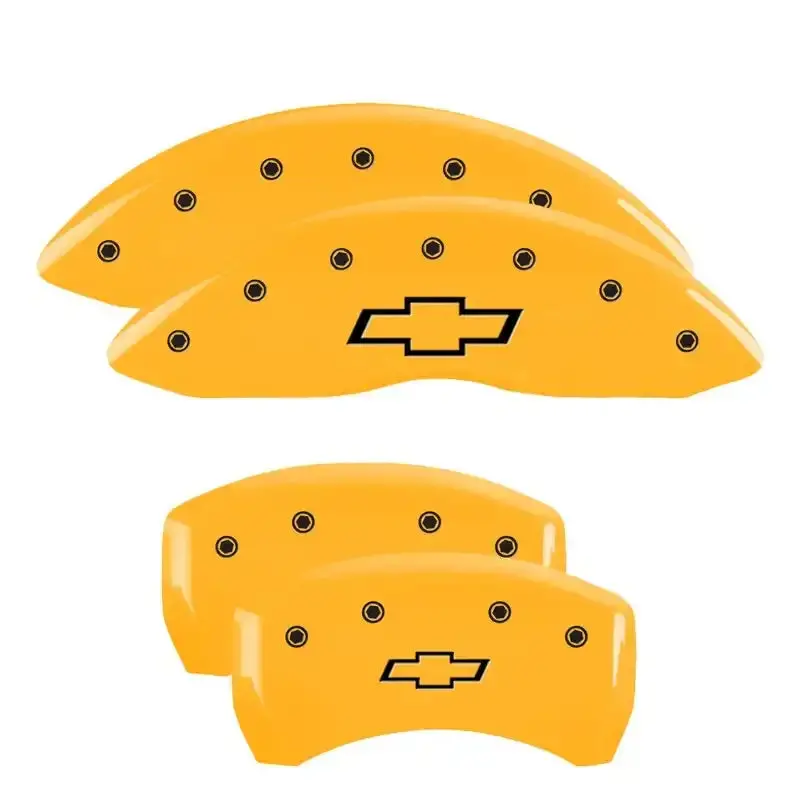 Mgp 4-Piston Caliper Covers – Engraved Bowtie Design, Yellow Finish With Black Char For 2019 Chevrolet Malibu 1