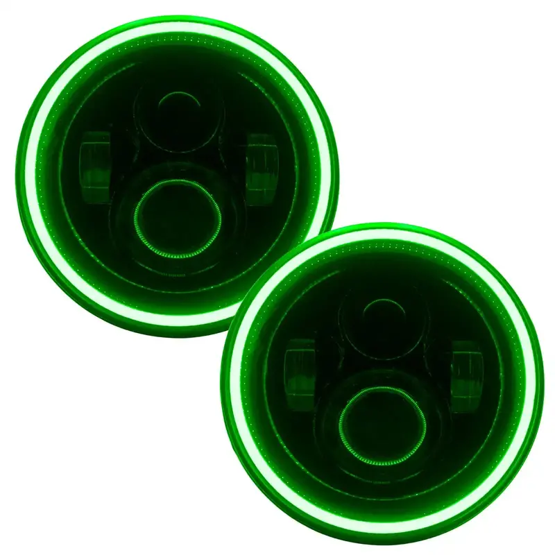 Oracle Lighting 7-Inch High-Power Led Headlights – Chrome Bezel With Green Accent Lighting 1